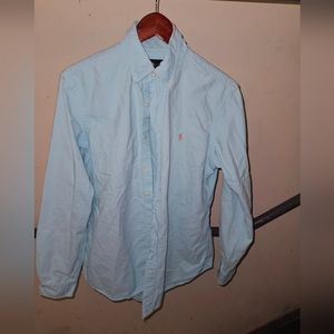 Mens Polo Ralph Lauren Slim Fit Button Down Dress Shirt Size M Medium Sky Blue